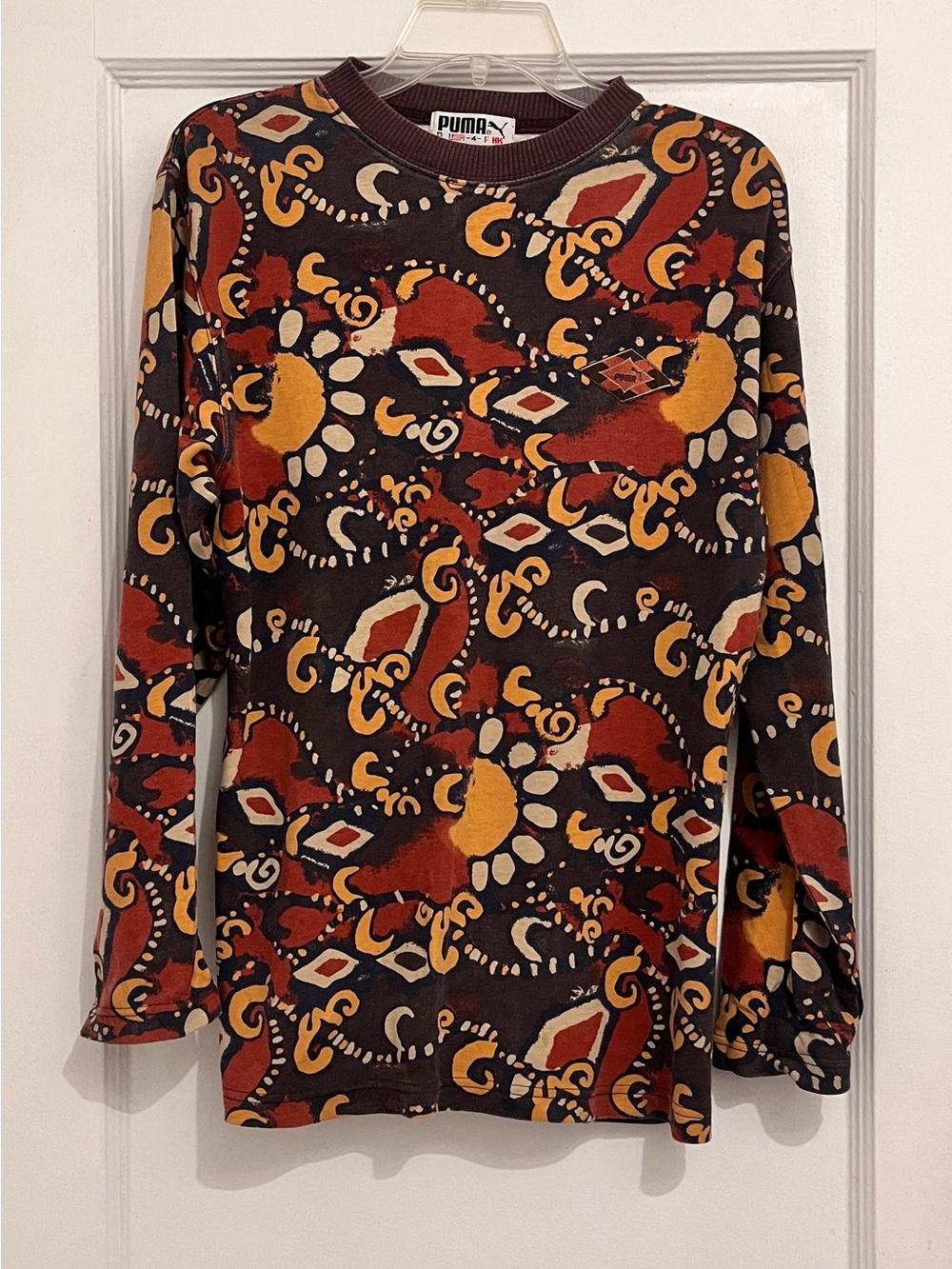 Puma Long Sleeve Abstract Paisley Print Top - Brown, Rust, Mustard